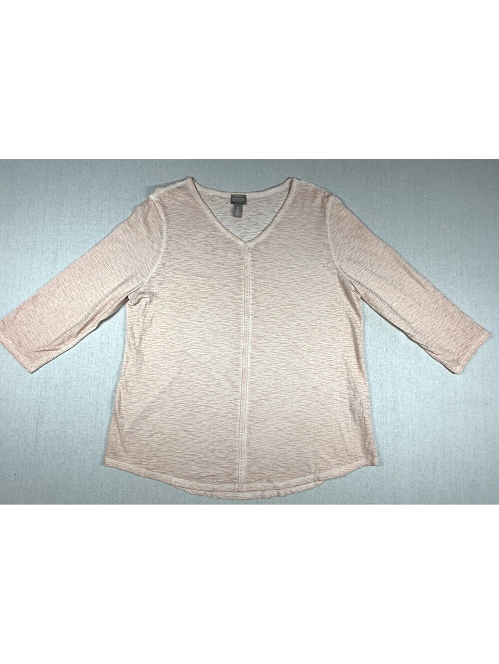 Chico’s 100% Cotton Layering Shirt Sz 2/L Pink Pullover VNeck Lightweight Summer